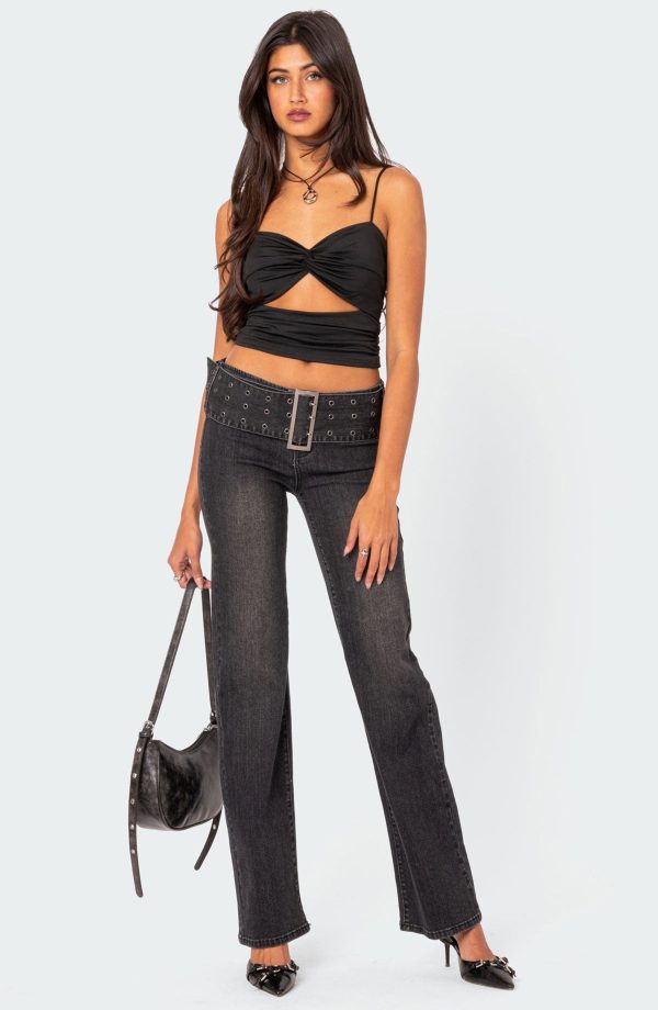 EDIKTED Belted Jeans in Black-Washed at Nordstrom, Size Large