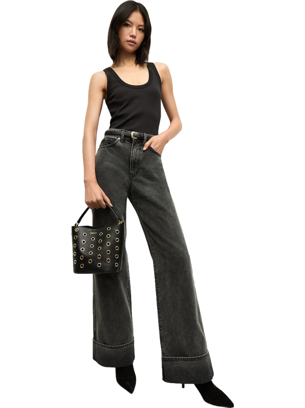 Veronica Beard Taylor Cuffed Wide-leg Jeans - Stoned Washed Onyx