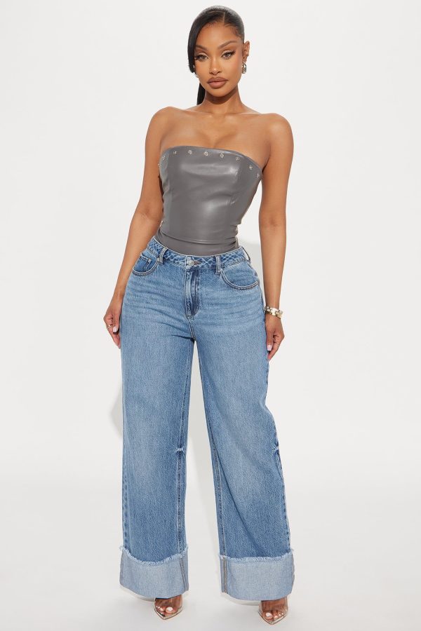 Cuff It Non Stretch Cuffed Wide Leg Jeans - Dark Wash | Fashion Nova