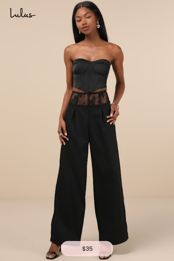 Unbelievable Allure Black Sheer Lace Wide-Leg Trouser Pants | Lulus