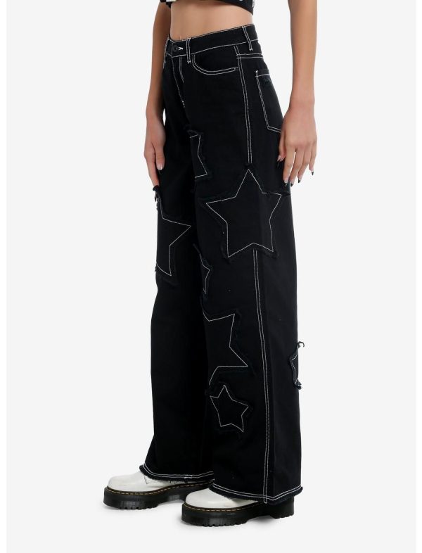 Black Frayed Star Patch Wide Leg Pants | Hot Topic