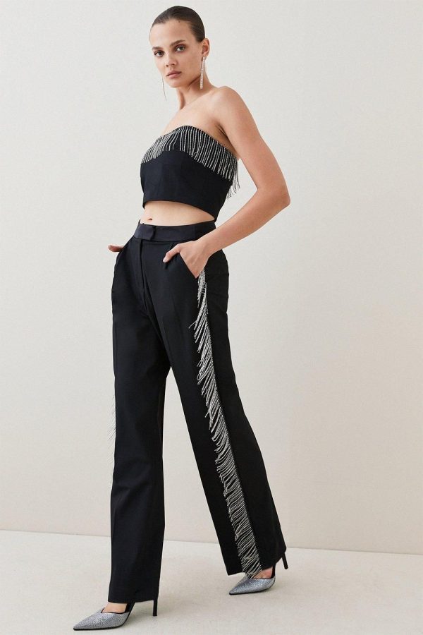 Crystal Fringe Straight Leg Pants | Karen Millen