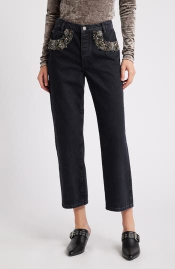 FRAME The Beaded Hang Cropped Straight Leg Jeans in Portia at Nordstrom, Size 25