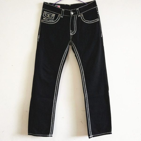 Zingj Trendy Rock Style Jeans Men's White Thick Line Belief Large Size Loose Straight Tube N69 Black-S