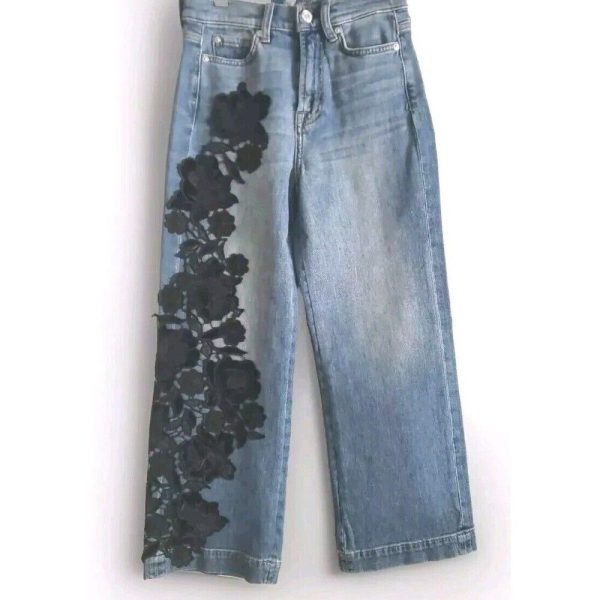7 For All Mankind Jeans | 7 For All Mankind Jean Women 24 Alexa Cropped Trouser Floral Embroided Wide Leg | Color: Blue | Size: 24