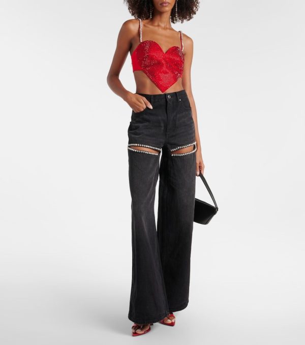 Crystal-embellished wide-leg jeans in black - Area | Mytheresa