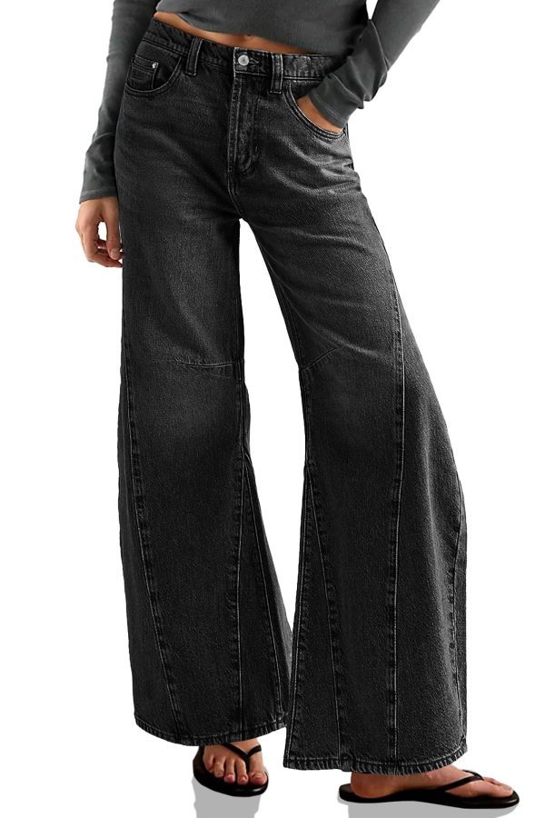 Cicy Bell Womens Baggy Bell Bottom Jeans High Waisted Flare Barrel Wide Leg Stretchy Denim Pants