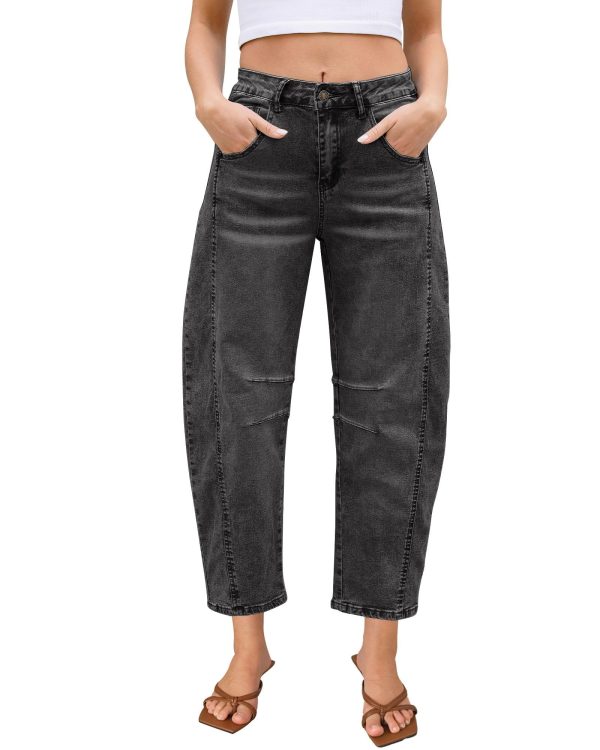 LookbookStore Barrel Jeans for Women High Waisted Cropped Wide Leg Trendy Baggy Distressed Stretchy Denim Jean Pants