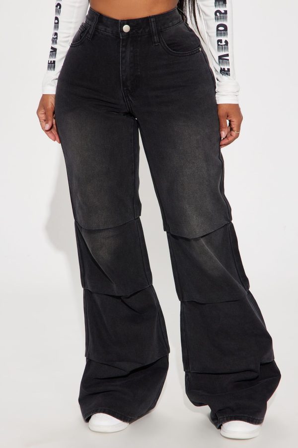 Gabriette Stacked Lace Up Flare Jeans - Black Wash | Fashion Nova
