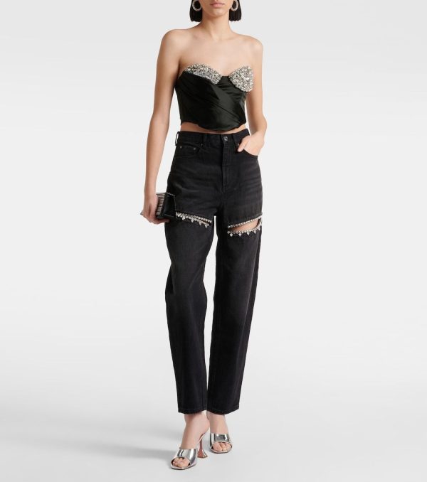 Embellished cutout straight jeans in black - Area | Mytheresa