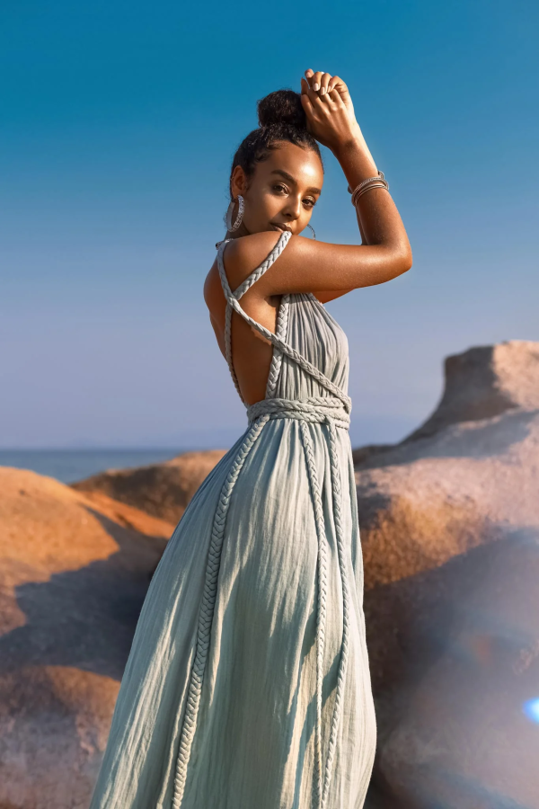 Sky Blue Greek Goddess Prom Boho Dress by AYA Sacred Wear - AYA Sacred Wear