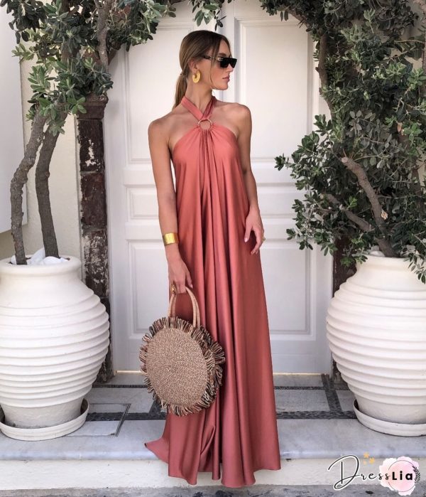 Ring Halter Neck Backless Maxi Dress