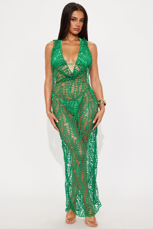 Women's Nyla Cowl Neck Hooded Cover Up Maxi Dress in Green Size XL