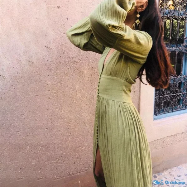 Orcajump - Classic Silhouette V-Neck Kimono - Green Color, 5XL