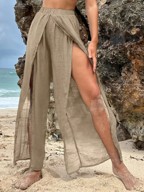 Lasaky - Beach Cover-Up Chiffon Casual Sun Protection Sexy Skirt Vacation Beach Pants - Khaki, XL