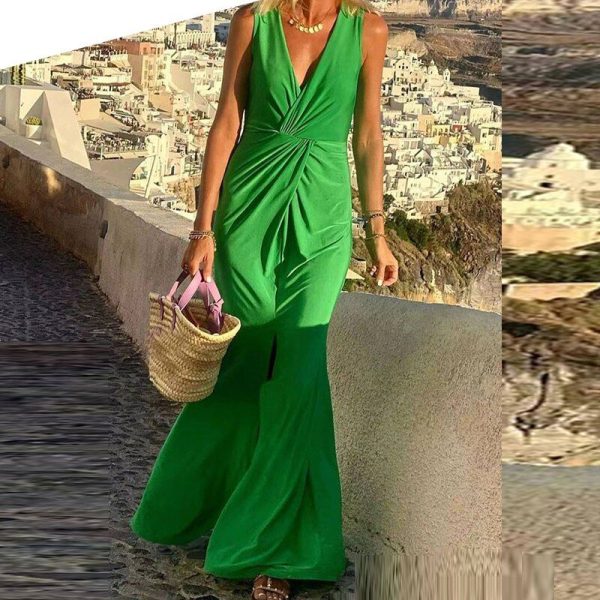 Zingj Off Shoulder Party Long Dress Fashion Women Satin Swing Loose Dress 2022 Chic Boho Sleeveless Chest Wrap Beach Dresses 02 Green-S