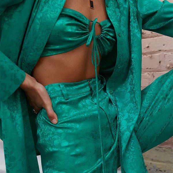 12th Tribe Other | 12th Tribe Vibrant Green Satin Matching Set | Color: Green | Size: M Top & S Bottom (Fits Like A Size 4/6)