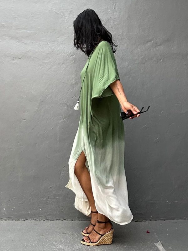 Women Tie Dye Kaftan Dress Plus Size Beach Cover Up Short Sleeve Caftan Maxi Dresses