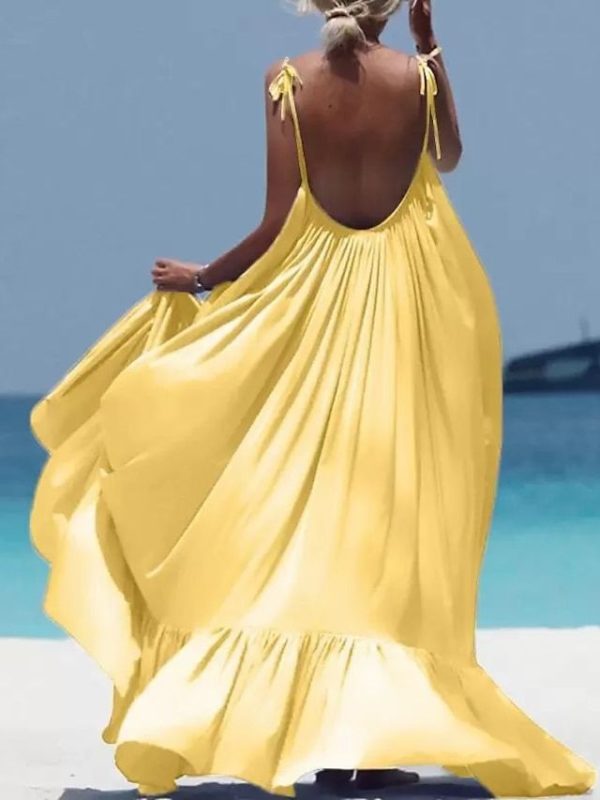 Women's Maxi long Dress Casual Dress Swing Dress Fashion Sexy Dress Vacation Date Loose Fit Pure Color Sleeveless Spaghetti Strap Black White Yellow Red Summer Spring Fall 2025 - $34.99