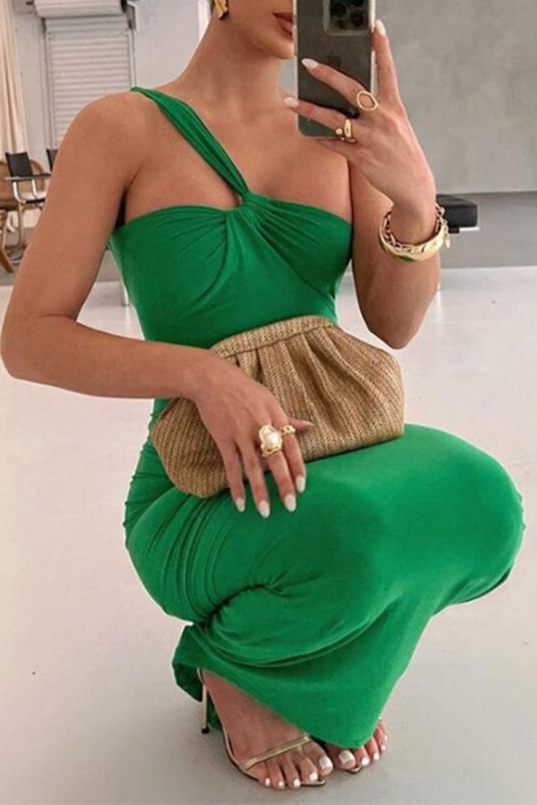 Irregular Backless One Shoulder Bodycon Formal Maxi Dresses - Black / S