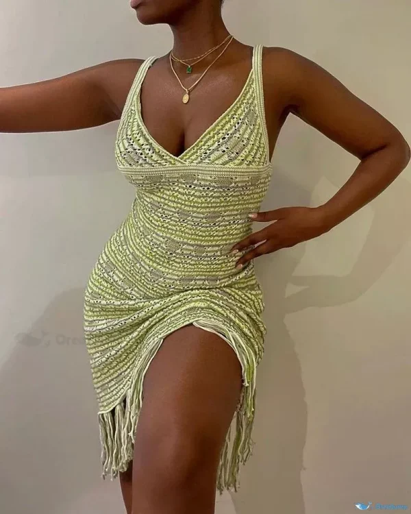 OrcaJump - Vestido casual de punto con elegante diseño de borlas y abertura alta