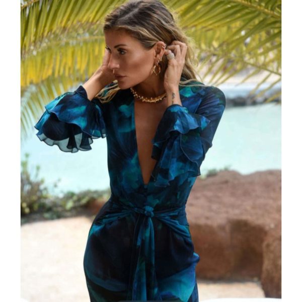 Rat & Boa Dresses | Rat & Boa Fiorella Sheer Long Sleeve Dress Xxs | Color: Blue | Size: Xxs