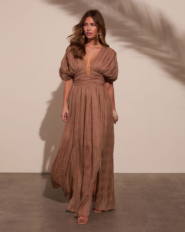 Harvest Nights Plisse Empire Maxi Dress - Bronze / S