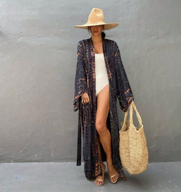Plus Size Boho Chic Kimono Cover Up - Lightweight & Flowy Tie Dye Beachwear - Stylish Open Front For Women