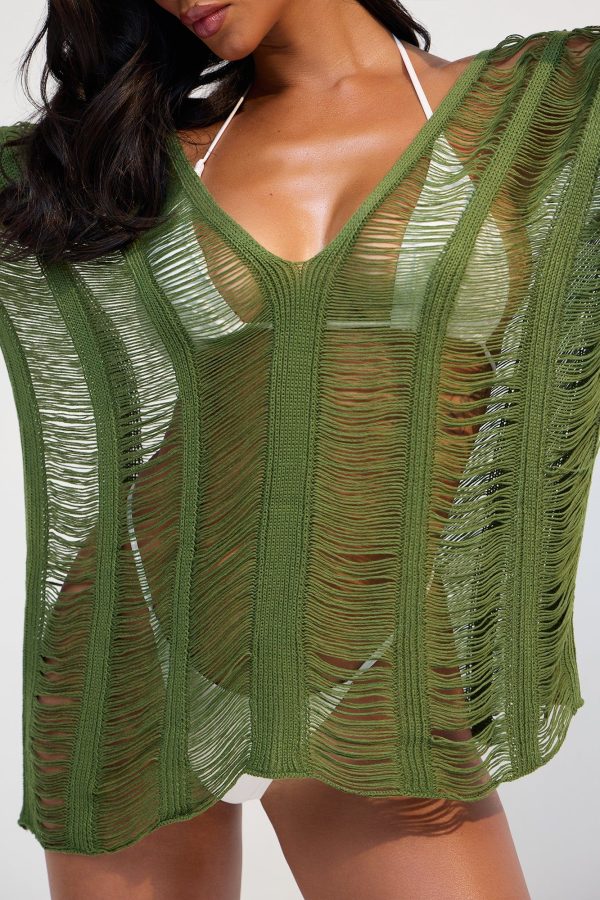 Women's Elizabeth Crochet Cover Up Dress in Olive Green Size Small