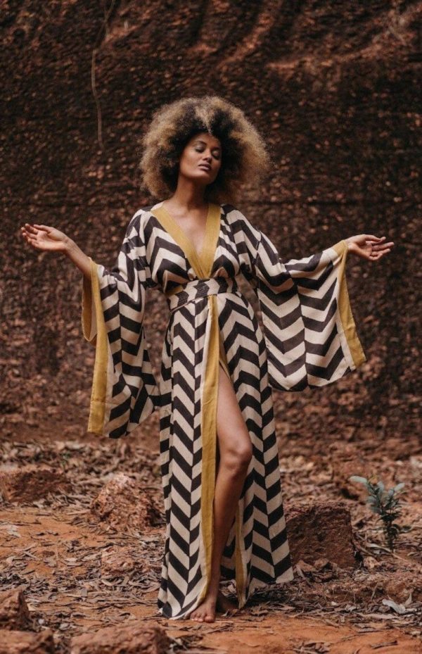 KIMONO DRESS Golden •bohemian Kimono Wrap Round Robe Free Size•hand Made Block Printed Kimono Dress•sustainable Clothing•natural Dyes•alekai - Etsy