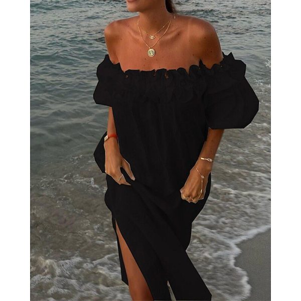 Women's Long Dress Maxi Dress Linen-Inspired Dresses Casual Dress Swing Dress Summer Dress Fashion Lantern Sleeve Outdoor Holiday Date Regular Fit Plain Sleeveless Off Shoulder Black White Red Summer
