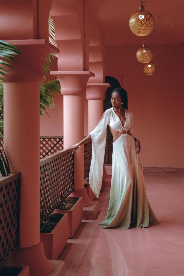 Ombré Green Organic Wedding Boho Dress for Women - M