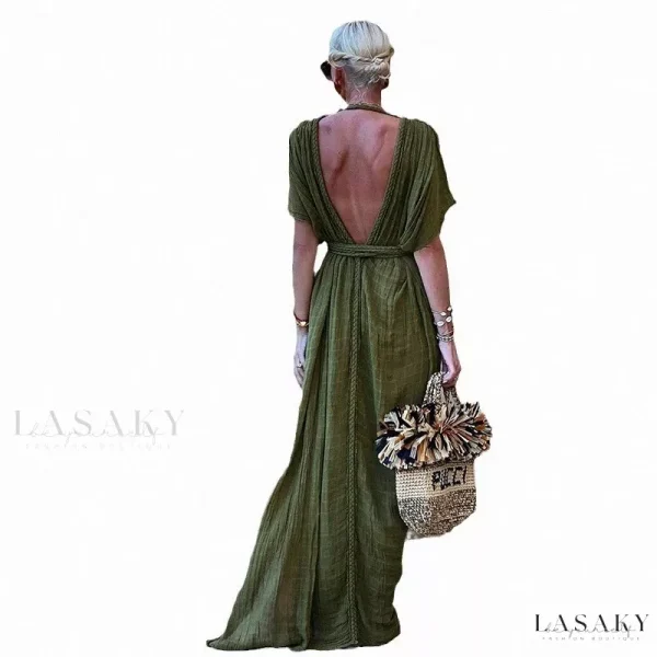Lasaky - Bohemian Beach Cover-Up Wrap Skirt with Bamboo Buckle Waist Belt, Long Cardigan, Sun Protection Jacket, and Bikini Cover-Up - Army Green, ONE-SIZE