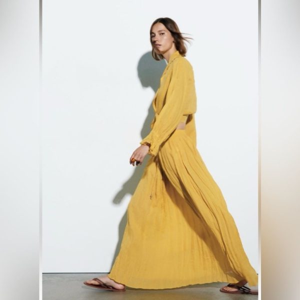 Zara Skirts | Zara Long Ramie Skirt Boho Size M | Color: Yellow | Size: M