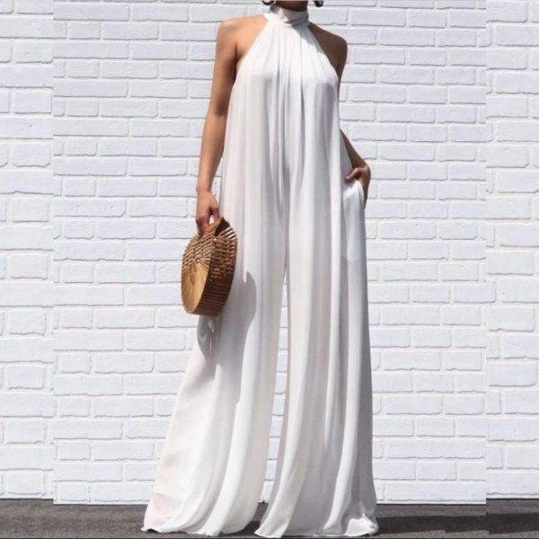 Xela Clothing Pants & Jumpsuits | High Neck White Flowy Jumpsuit | Color: White | Size: Various