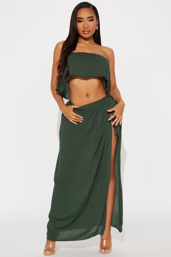 Women's Island Sun Crinkle Gauze Cover Up Skirt Set in Olive Green Size XS