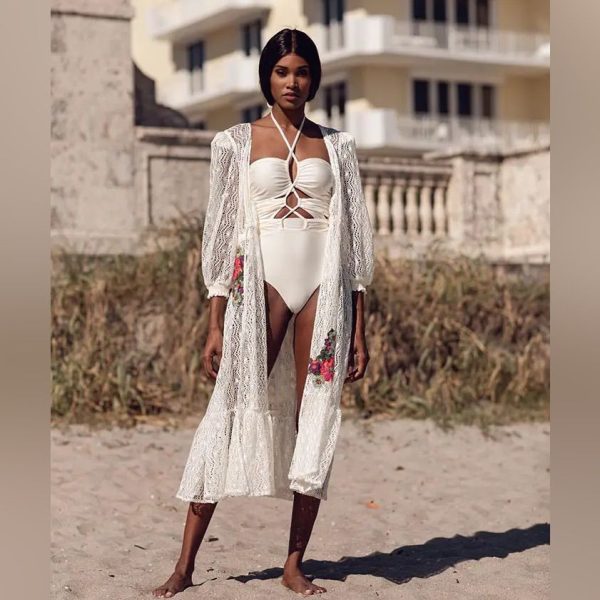Patbo Swim | Patbo New White Lace Crochet Embroidered Cover Up Luxury Resort Wear Beach Dress | Color: Green/White | Size: S
