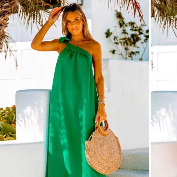 Cupshe Dresses | Bow, One Shoulder Maxi Dress. | Color: Green | Size: S