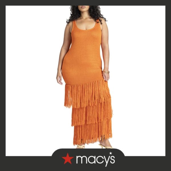 Eloquii Plus Size Fringe Sweater Dress - Koi