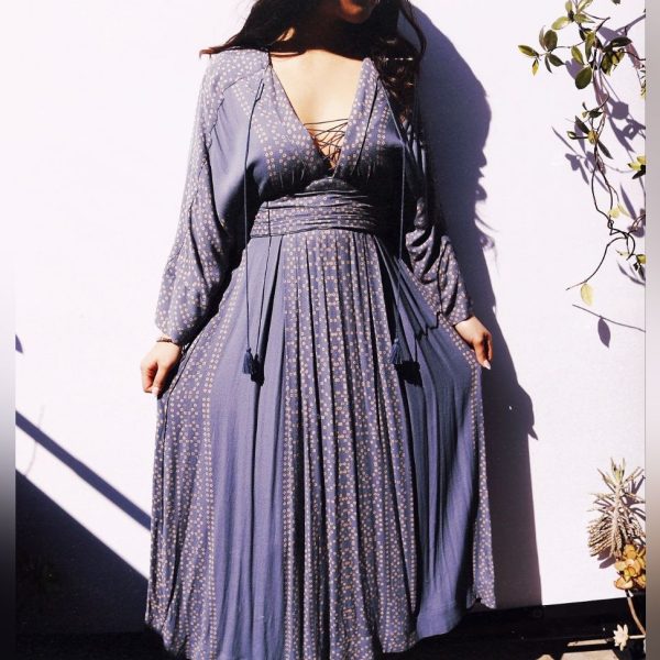 Free People Dresses | Free People Modern Kimono Maxi Dress, Boho, Empire Waist, Flare Sleeve Blue Xs | Color: Blue | Size: 0