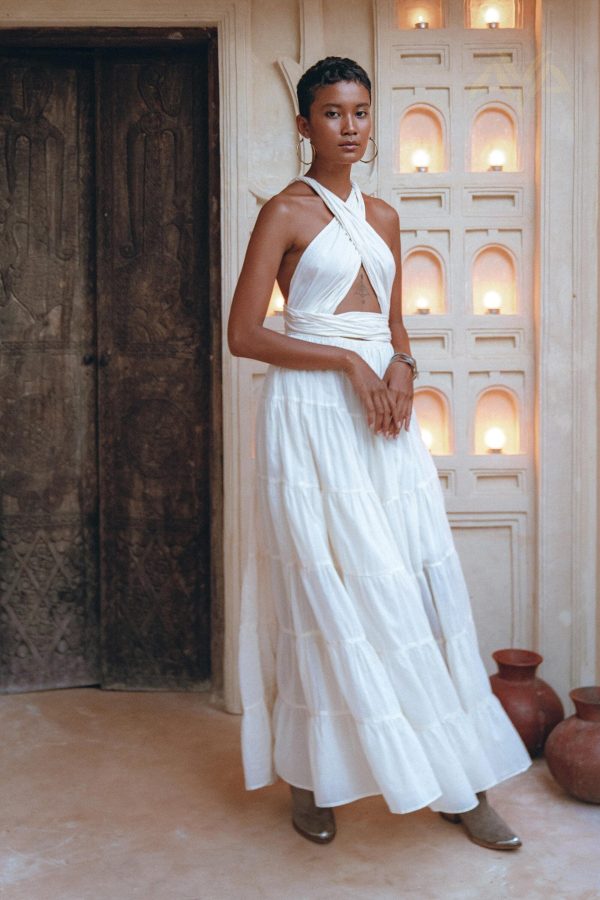 Multiway Boho Goddess Dress * Off White Bohemian Adjustable Sleeveless Dress * Boho Sleeveless Maxi Dress * Prom Open Back Halter Dress