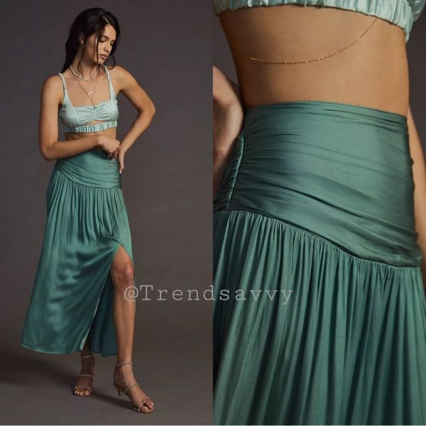 Anthropologie Skirts | Anthropologie Soft Slit Midi Skirt Green Size Xs Nwt | Color: Green | Size: Xs