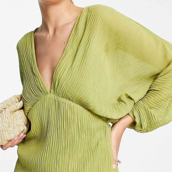 Asos Dresses | Asos Design Green Pleated Long Sleeve Top - Fits Us 4/6 | Color: Green | Size: 2