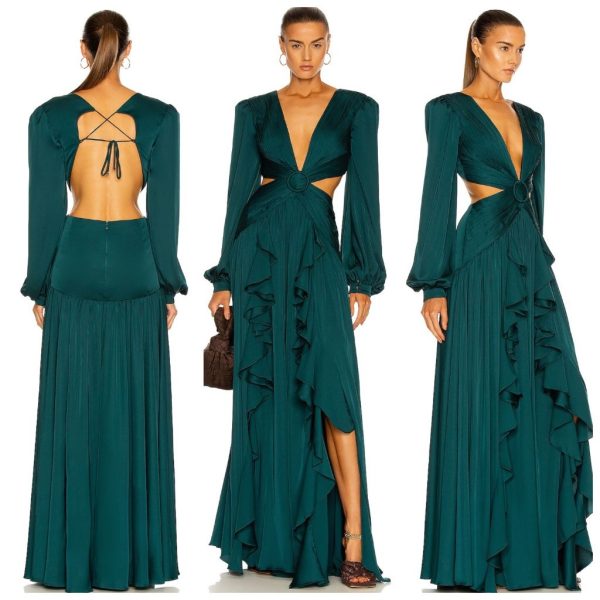 Patbo Dresses | Patbo Prussian Green Cutout Cut Out Plunge Gown Maxi Dress Size 0 Ruffle | Color: Green | Size: 0