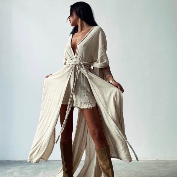 New With Tags, Handmade Organic Cotton, Kimono Dress. Boho Dress. Wedding. | Color: Cream | Size: One Size Fits All