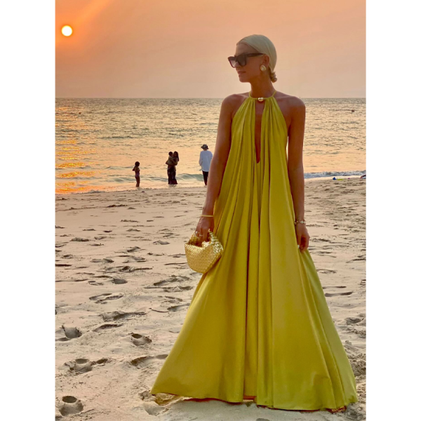 Lace Up Solid Color Maxi Dress