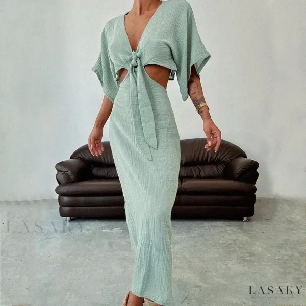 Lasaky - Sensual Silhouette Revealed Waistline Long Skirt - Green Color, L