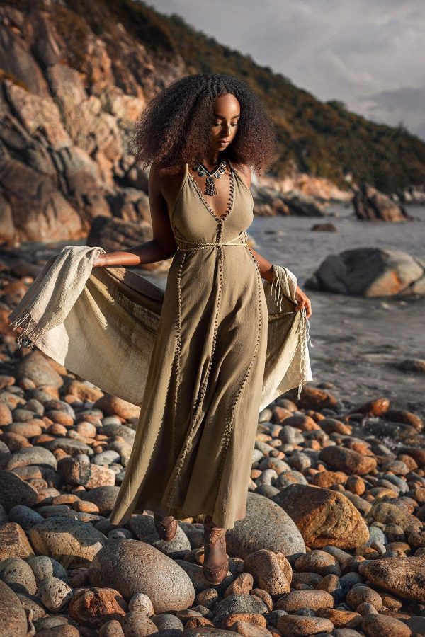 Dark Green Geek Goddess Bohemian Braided Dress by AYA Sacred Wear - AYA Sacred Wear