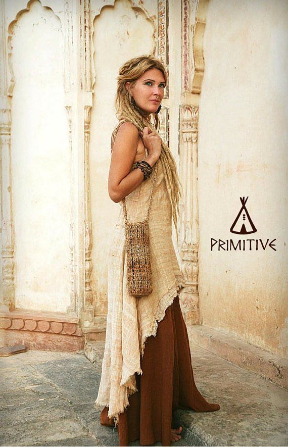 Robe asymétrique sans manches Coton Khadi tissé à la main