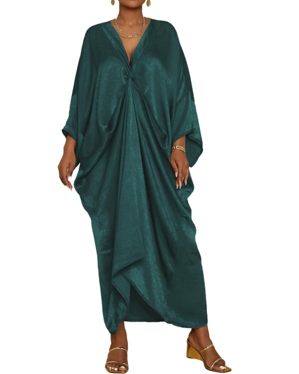 Bsubseach Kaftan Dresses for Women Satin V-Neck Caftans Coverups Long Dress Plus Size Beach Cover Up
